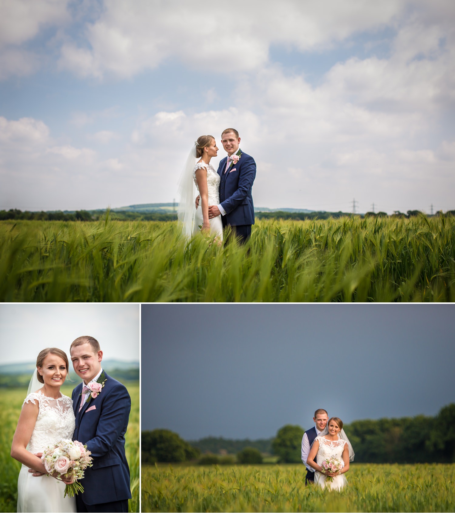 marquee on a farm wedding photography portraits in corn field in Lancashire
