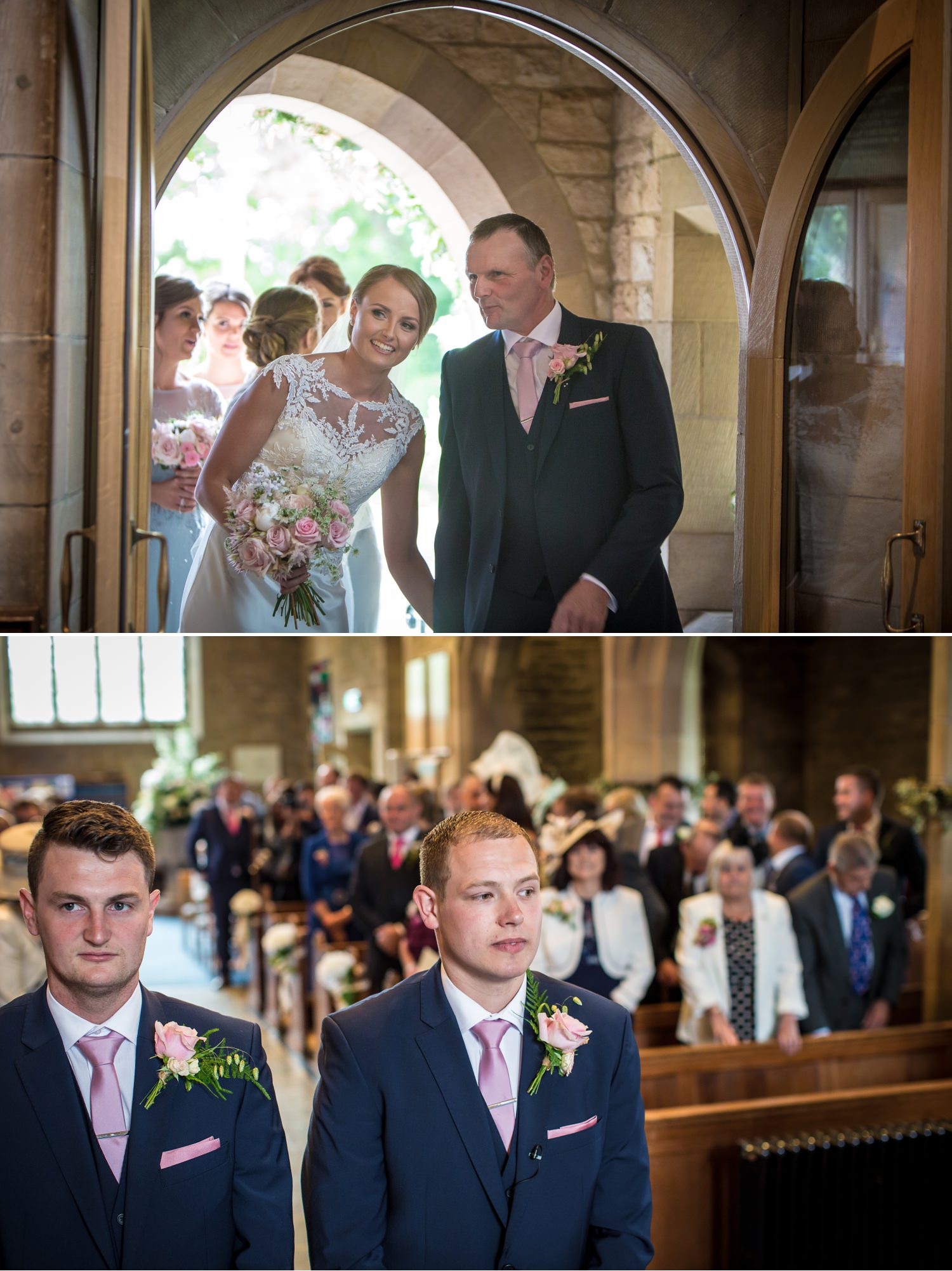 marquee on a farm wedding photography of bride walking up church aisle in Lancashire
