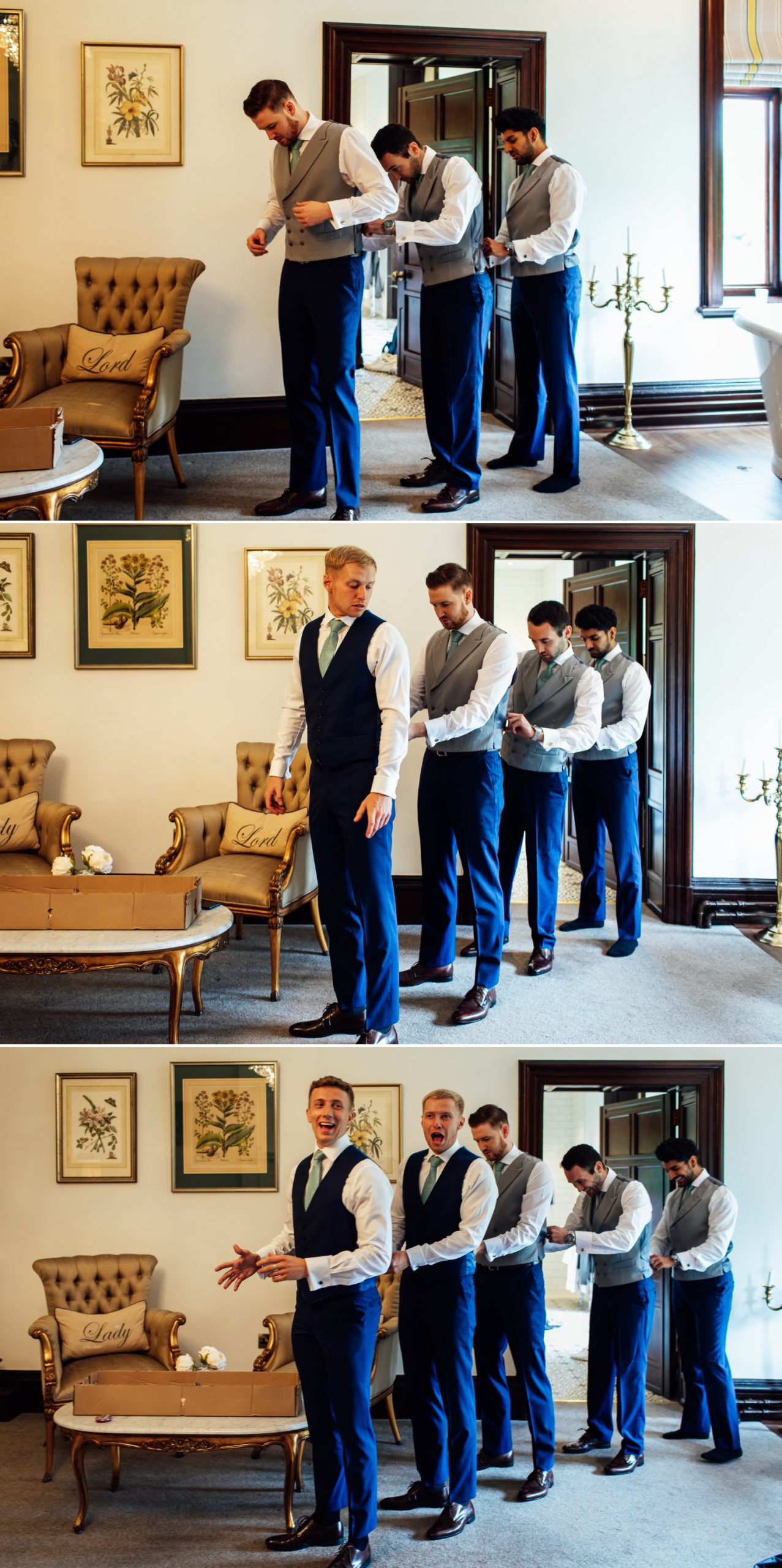 Groomsmen putting on their suits
