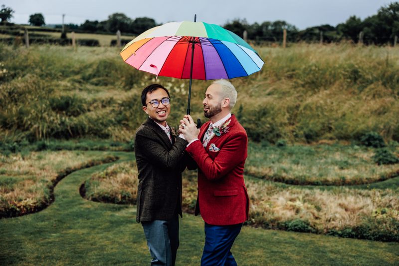 couple holding pride umbrella