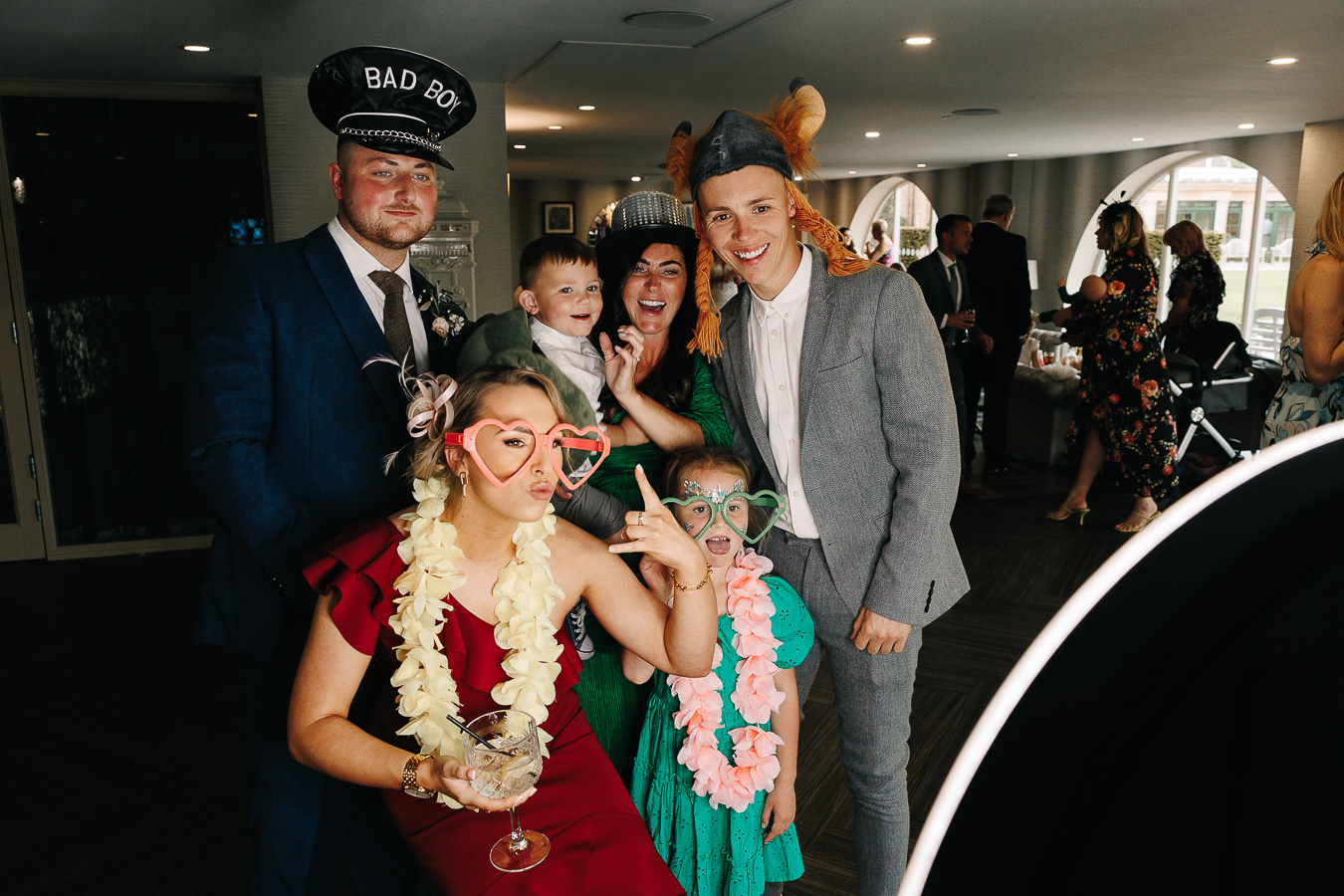 photobooth with wedding guests inside