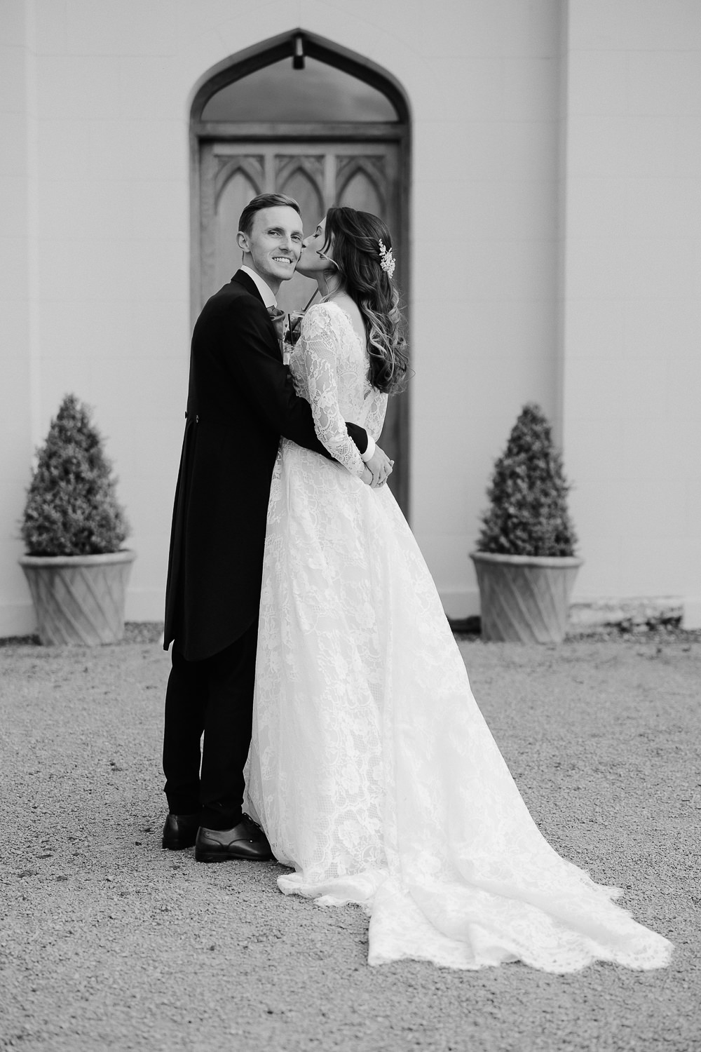 a man and woman in a wedding dress