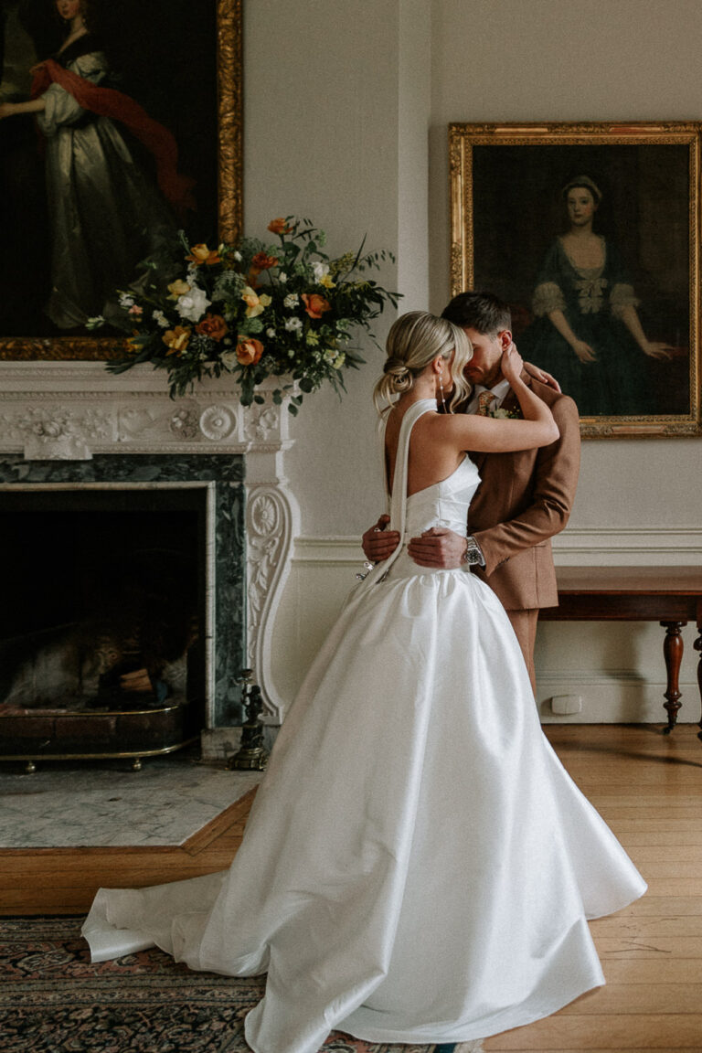 wedding couple kissing in Nottingham wedding venue